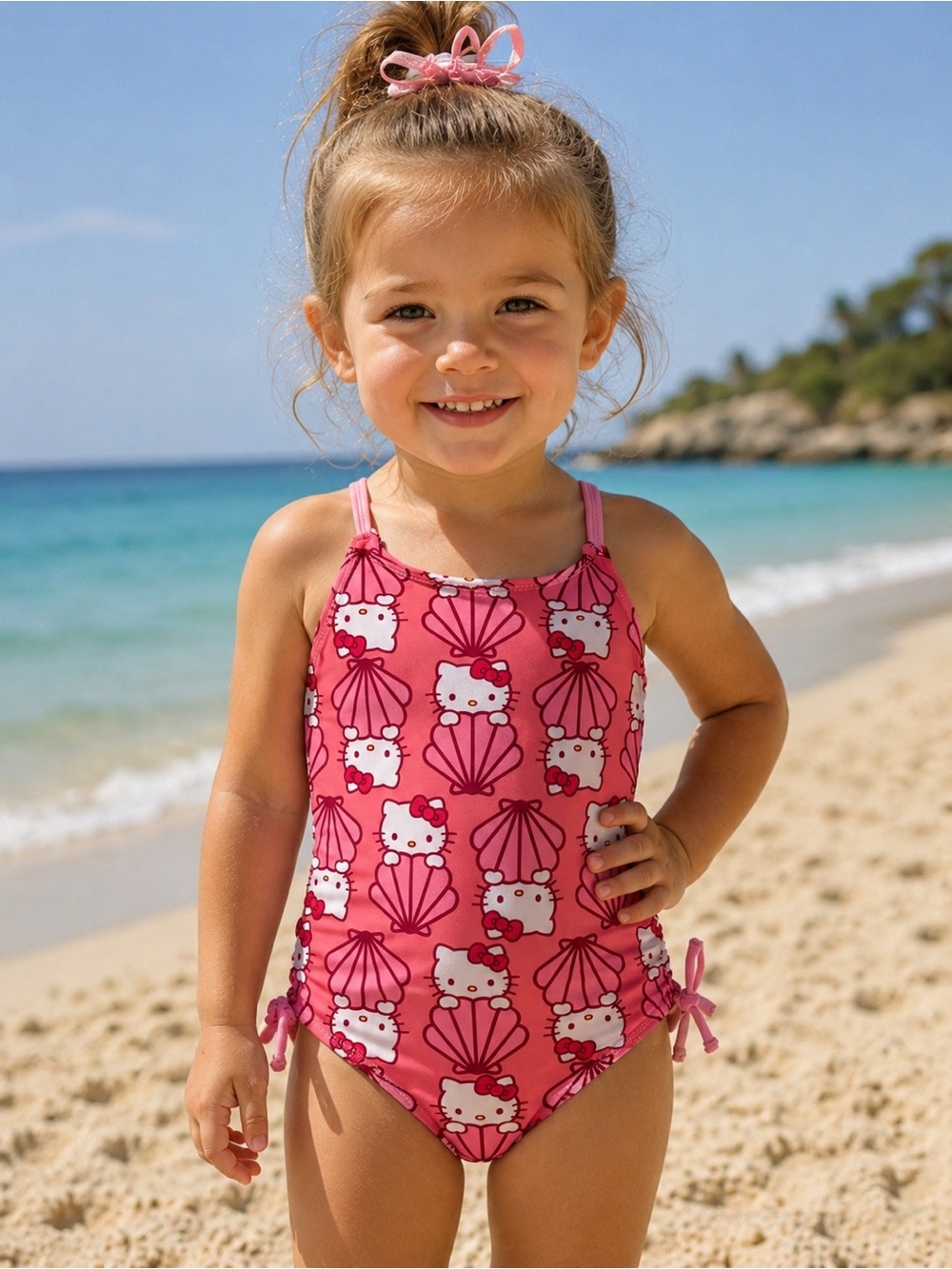 Hello Kitty Sanrio Pink Shell Print One Piece Swimsuit Girls 2T